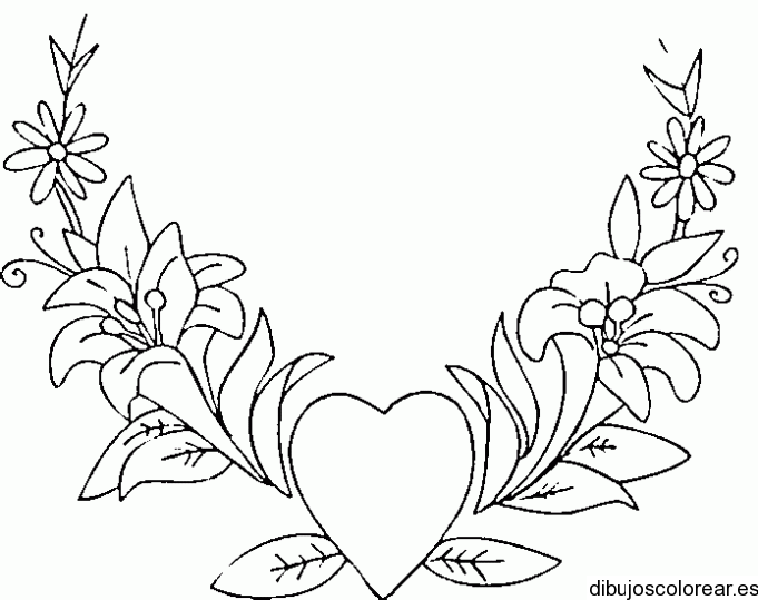 Dibujo de un corazón con muchas flores | Dibujos para Colorear