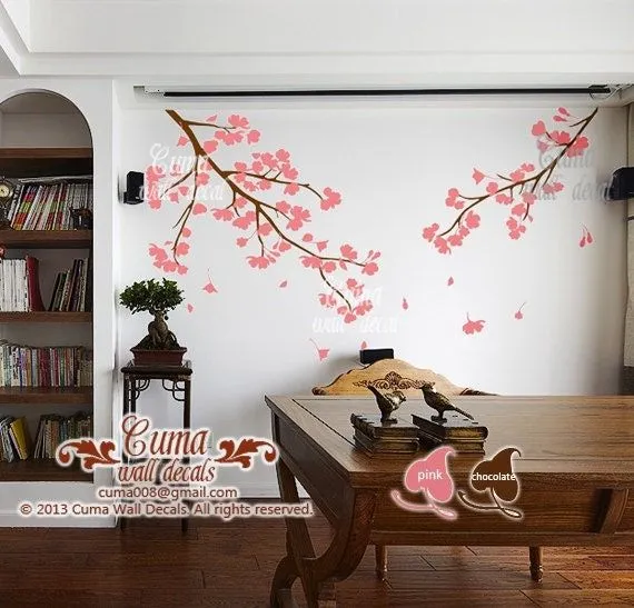 pink cherry blossom wall decals vinyl floral wall sticker by cuma
