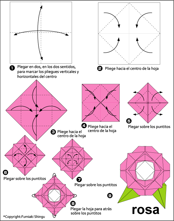 Como hacer rosa en origami - Imagui