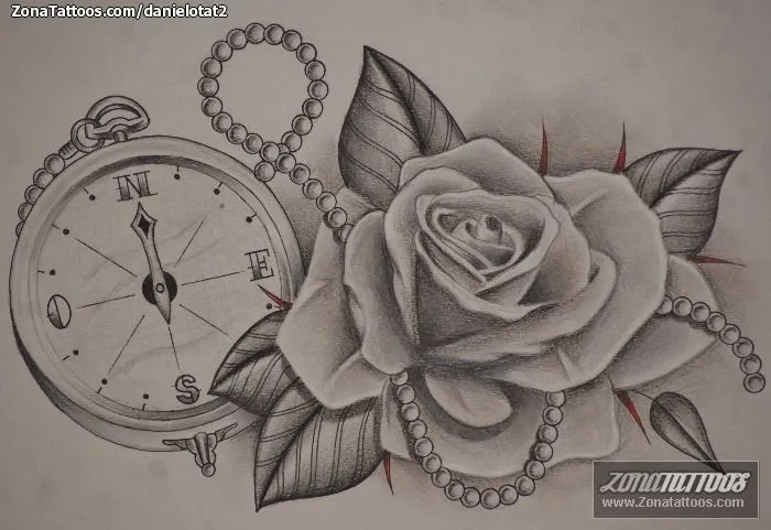Plantilla/Diseño Tatuaje de DanielOTat2 - Rosas Flores Brújulas
