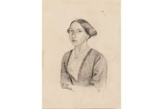 ROSALES, EDUARDO (1836 - 1873). "Retrato de dama". Dibujo a lápiz ...