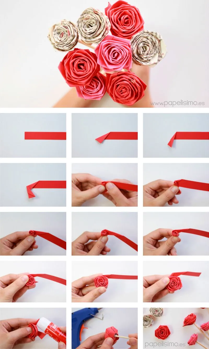 Cómo hacer rosas enrollando una tira de papel (quilling) - PAPELISIMO Cómo hacer rosas enrollando una tira de papel (quilling) - PAPELISIMO