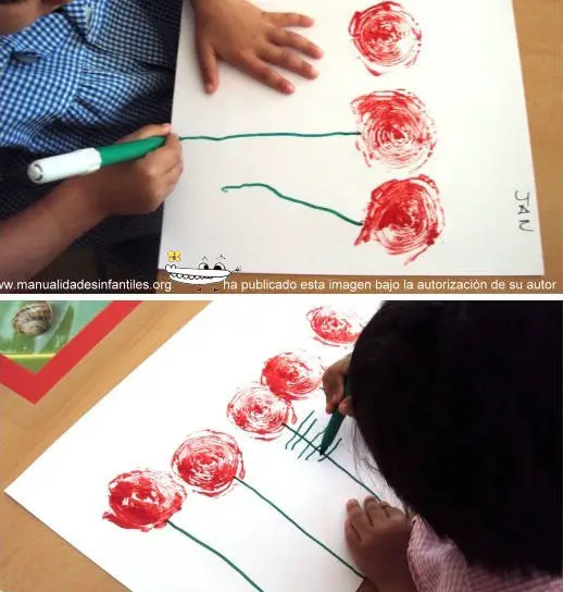 Rosas estampadas para Sant Jordi | Manualidades Infantiles Rosas estampadas para Sant Jordi | Manualidades Infantiles