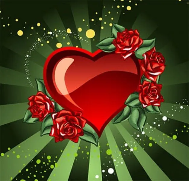 Rosas rojas y el corazón sobre fondo verde | Descargar Vectores gratis