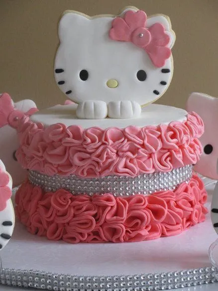 A ruffle Hello kitty cake with sugar cookies - by Sandra Caputo ...