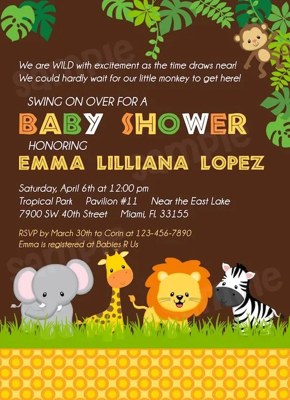 Invitaciónes de baby shower animales de la selva - Imagui
