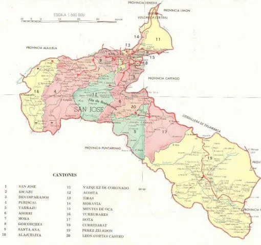 San José, Mapa Físico Político San José - Costa Rica