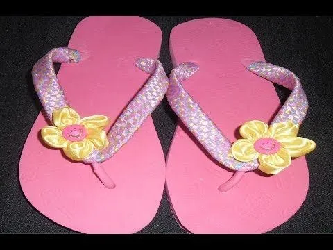 como hacer sandalias decoradas con liston - YouTube