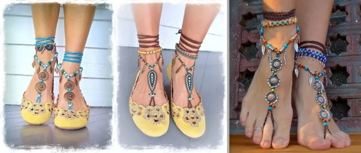 Sandalias descalzas: crochet, cuero, cadenas | diarioartesanal