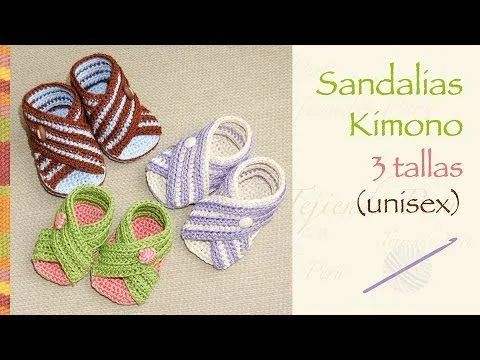 Sandalias kimono para bebés tejidas a crochet (unisex en 3 tallas ...