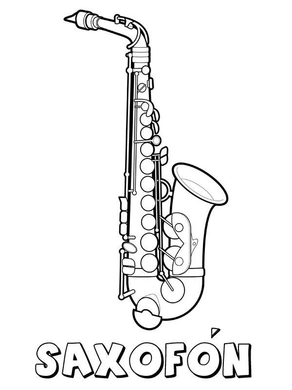 Saxofón para colorear. Dibujos de instrumentos musicales