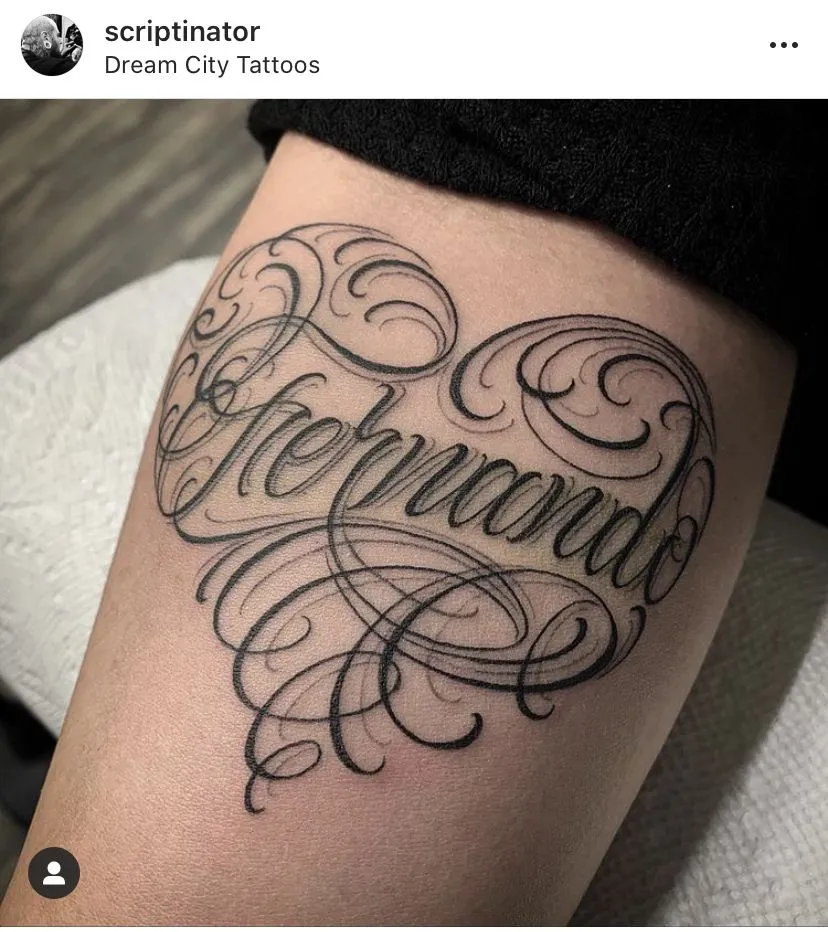 Scriptinator on instagram - fernando name heart tattoo