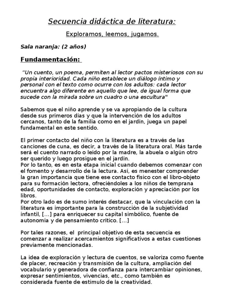 Secuencia Didáctica de Literatura (2 Años) | PDF | Cuentos | Disco compacto Secuencia Didáctica de Literatura (2 Años) | PDF | Cuentos | Disco compacto