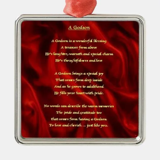 Seda roja - poema del ahijado adorno navideño cuadrado de metal ...
