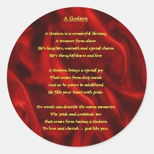 Seda roja - poema del ahijado pegatina redonda | Zazzle