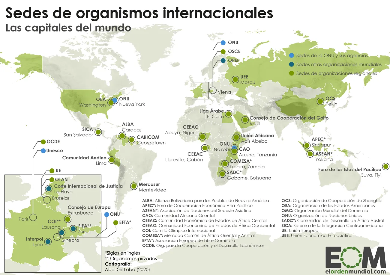 Dónde están las sedes de las organizaciones internacionales? - Mapas de El  Orden Mundial - EOM