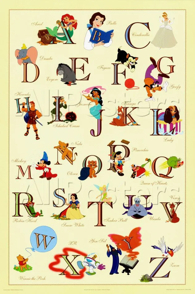  ... letras del abecedario con los nombres de sus personajes de Disney