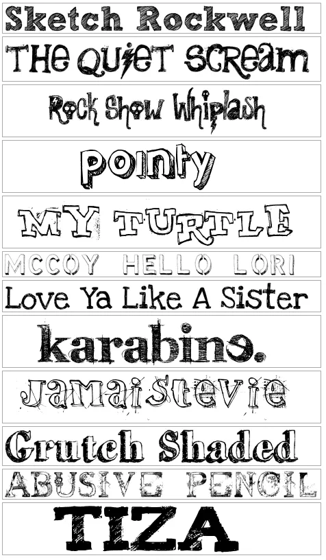 Otra selección de 12 tipos de letras con estilo "mano alzada ...