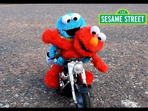 Sesame Street Elmo & Cookie Monster Ride a Toy Motorcycle & R/C ...