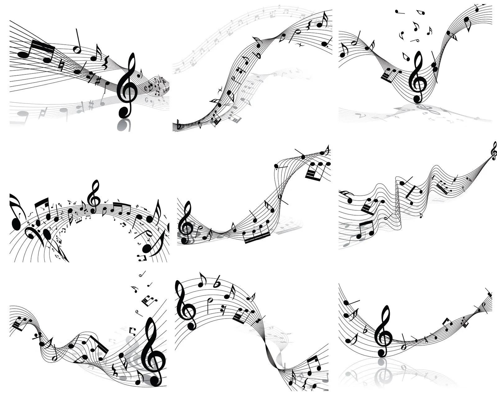 Notas musicales y pentagrama en vector (Music Score and notes in ... Notas musicales y pentagrama en vector (Music Score and notes in ...