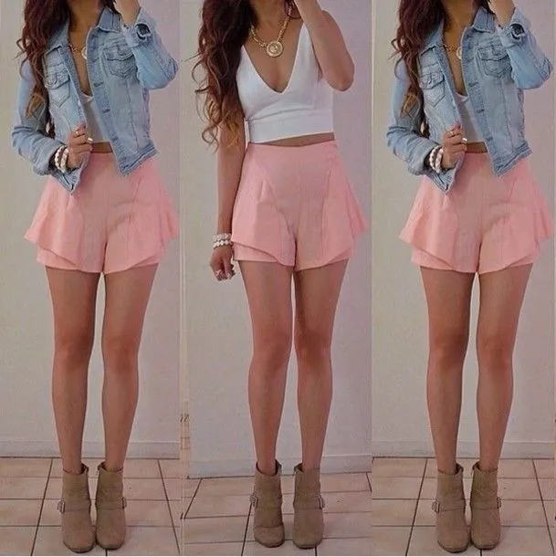 Shorts: summer outfits, pink, pastel pink, pinkshorts, denim ...