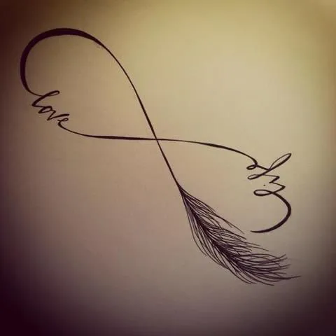 Signo infinito con las palabras "LOVE Y LIFE" y una pluma en la ...