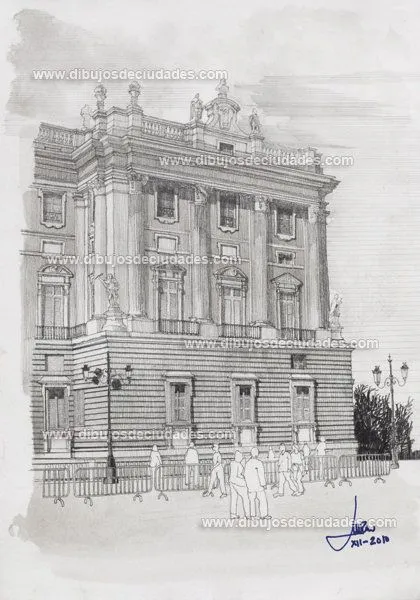 Lapiz vista parcial Palacio Real - Dibujos de Ciudades Lapiz vista parcial Palacio Real - Dibujos de Ciudades