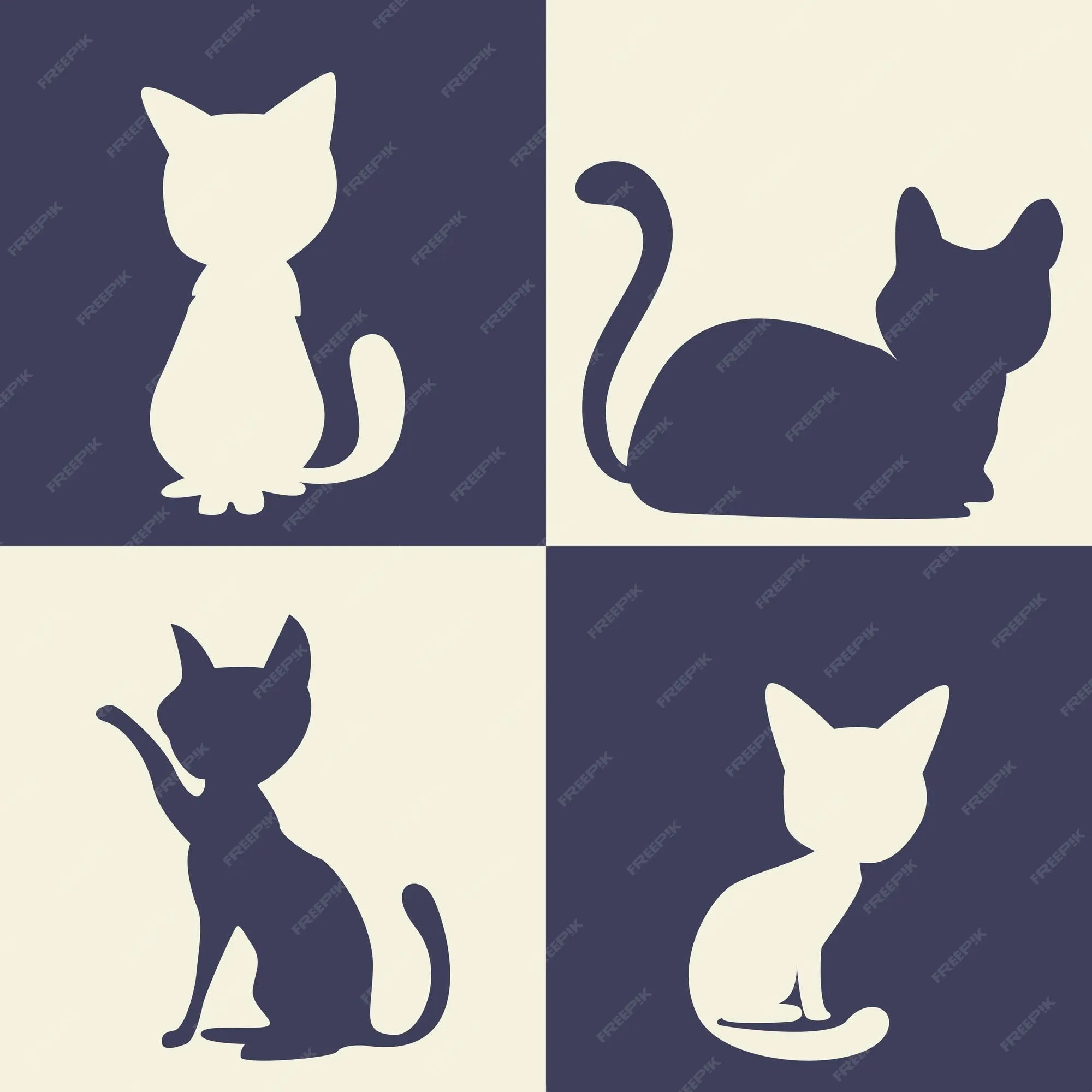 Siluetas de gatos en diferentes posiciones | Vector Premium