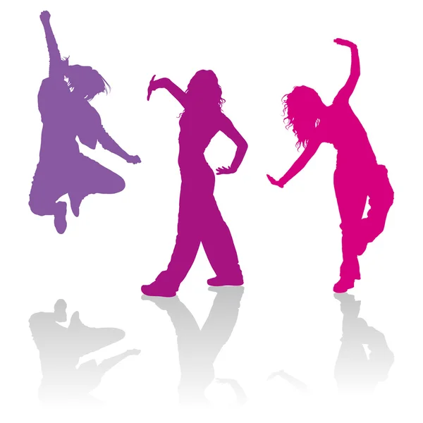 Siluetas de niñas bailando danza hip-hop — Vector stock © VLukas ...
