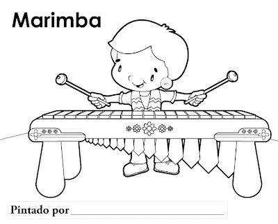 Simbolo patrio de Guatemala para colorear: Marimba