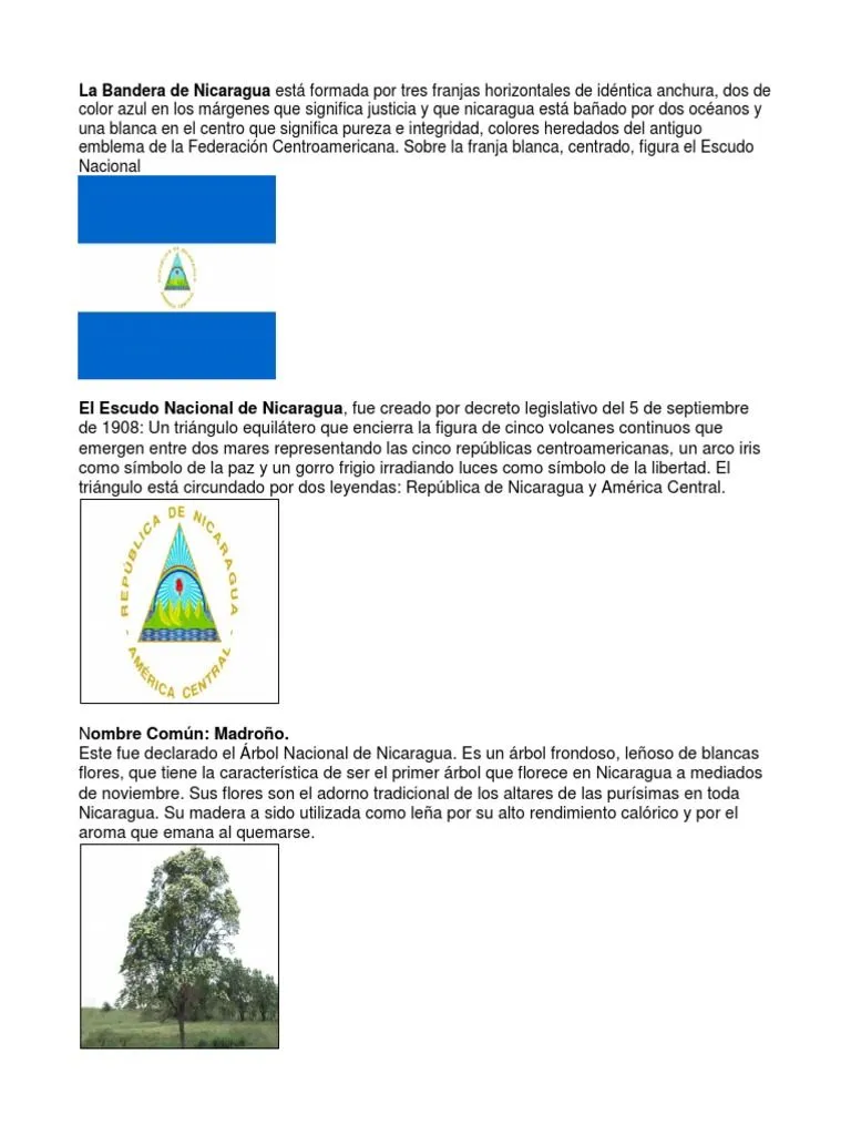 Simbolos Patrios de Nicaragua | PDF | Nicaragua | Agricultura