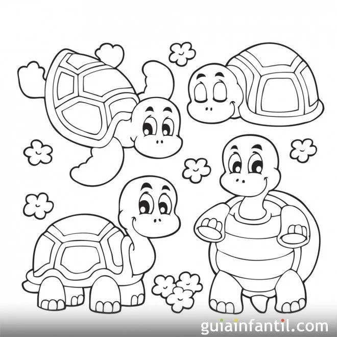 Cuatro simpáticas tortugas. Dibujo para imprimir - Dibujos de ...