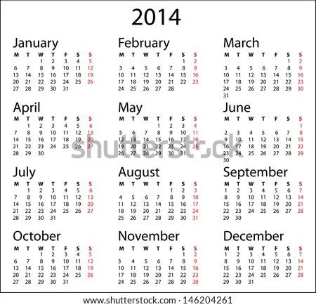 Simple Calendar. 2014 Calendar Template On White. Monday Start ... Simple Calendar. 2014 Calendar Template On White. Monday Start ...