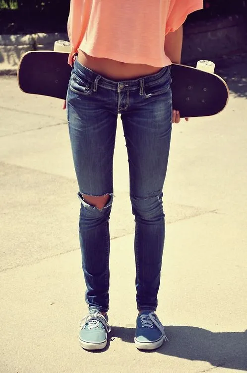 skateboard vans skinny jeans peach shirt | f a s h i o n | Pinterest