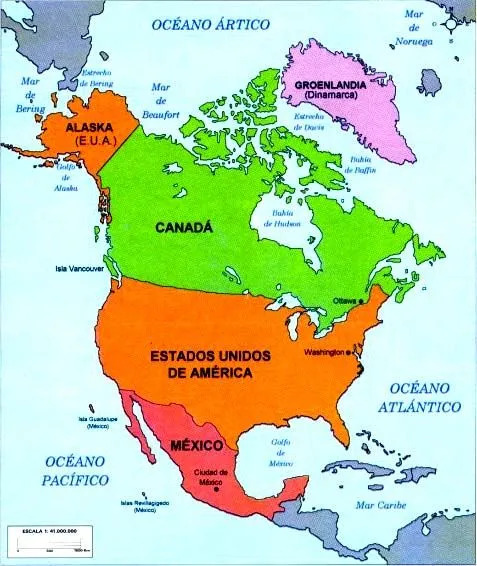 Mapas de america del norte con division politica y nombres - Imagui