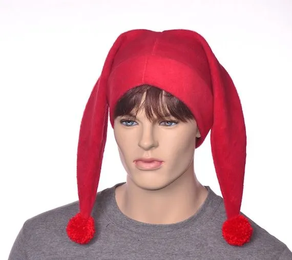 Sombrero de arlequín rojo Gorro de bufón de dos puntas con - Etsy México