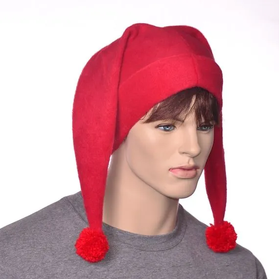 Sombrero de arlequín rojo Gorro de bufón de dos puntas con - Etsy México