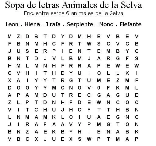 SOPA DE LETRAS DE ANIMALES SALVAJES | juegos infantiles educativos
