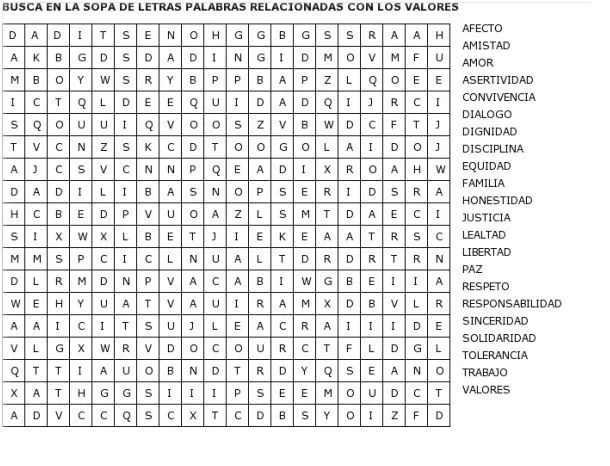 Sopa de letras dificiles de valores - Imagui