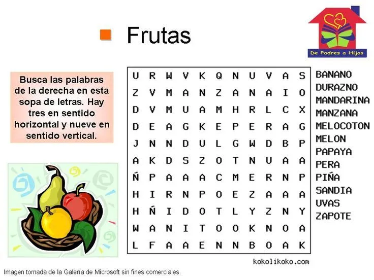 Find the words puzzle: Sopa de letras: frutas | paper crafts ...