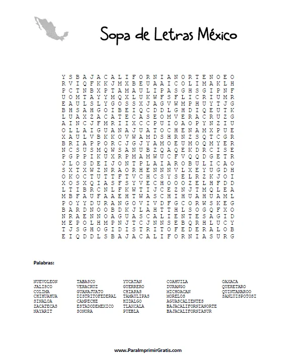 Sopa de Letras México - Para Imprimir Gratis - ParaImprimirGratis.com
