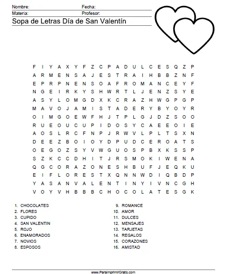 Sopa de Letras Día de San Valentín - Para Imprimir Gratis ... Sopa de Letras Día de San Valentín - Para Imprimir Gratis ...