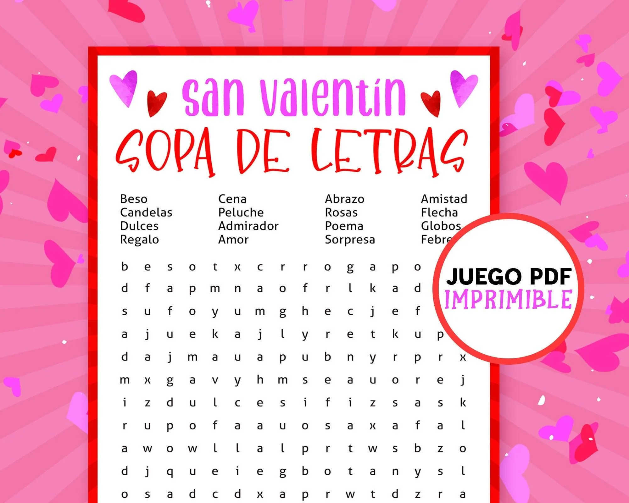 Sopa de Letras de San Valentín Juegos imprimibles para - Etsy España
