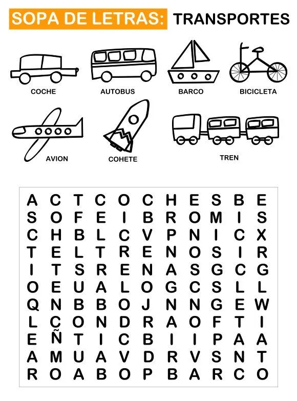 Sopa de letras: transportes, alphabet soup: transportes | PARA ...