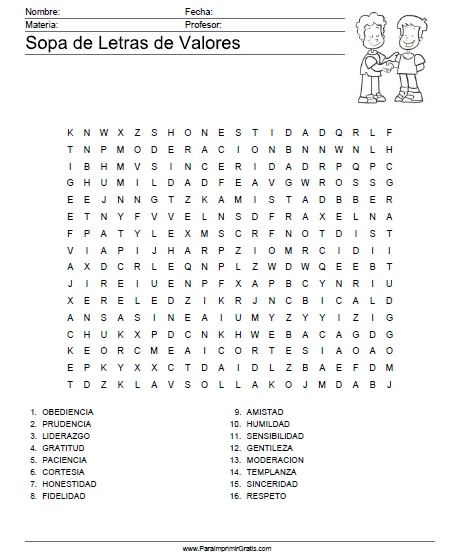 Sopa de Letras de Valores - Para Imprimir Gratis - ParaImprimirGratis. Sopa de Letras de Valores - Para Imprimir Gratis - ParaImprimirGratis.