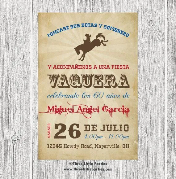Spanish Cowboy Invitation - Fiesta Vaquera Invitacion en Español