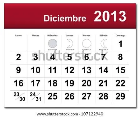 Spanish Version Of December 2013 Calendar. Calendario De Diciembre ...