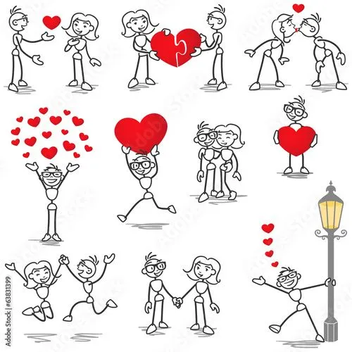 Stickman in love, hearts, holding hands, kissing" Imágenes de ...