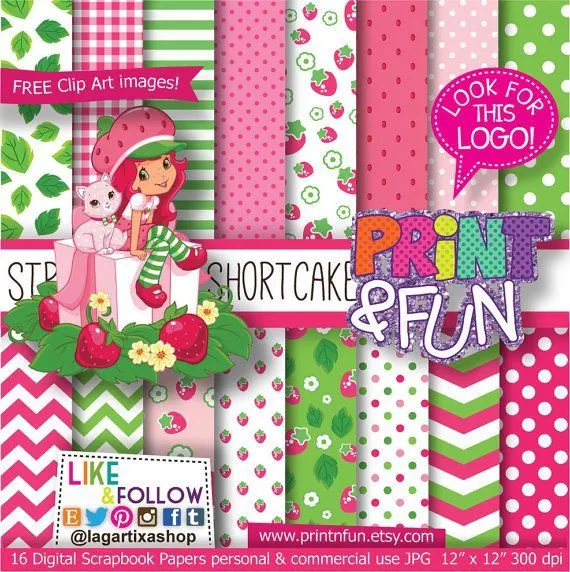 STRAWBERRIES, Digital Paper, Background, clip art, png, girly ...