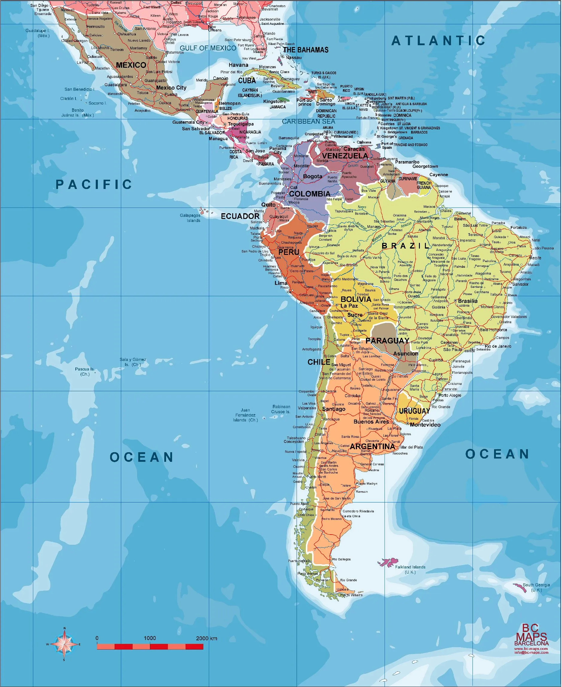 Sudamérica político - Mapas murales personalizados, laminados ... Sudamérica político - Mapas murales personalizados, laminados ...